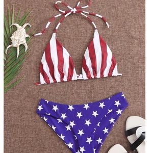 Bikini American Flag Print Halter Swimsuit Medium